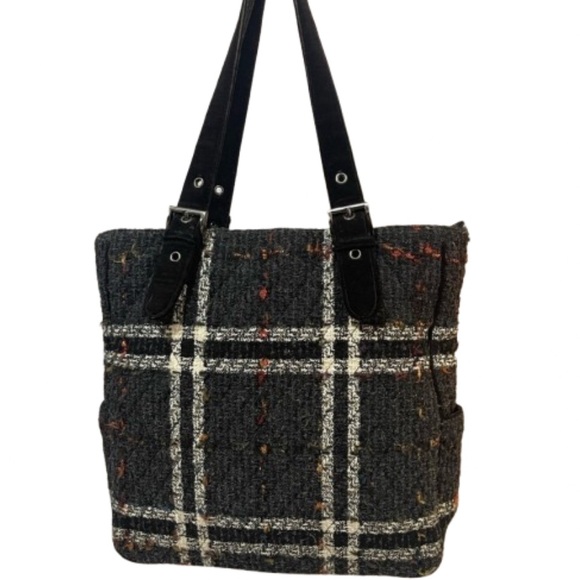 Vera Bradley Handbags - Vera Bradley Boxy Tote Luxe Collection Purse Bag | Black White Plaid Textured